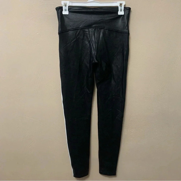 Spanx Black Faux Leather Leggings with White Side Stripe Size Large - Picture 7 of 14